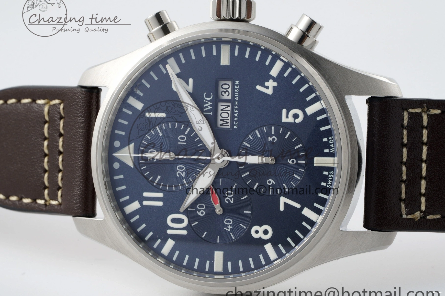 MIROTIME 0524 Pilot Chrono SS AZF 1:1 Best Edition Blue Dial on Brown Leather Strap A TimelessDesign 7060
